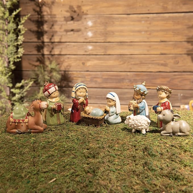 Nativity-Set Christmas-Decorations Indoor Figurines Decor - Hand-Painted Nativity Scene 9 Pieces Neman House Studio