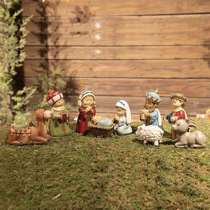 Nativity-Set Christmas-Decorations Indoor Figurines Decor - Hand-Painted Nativity Scene 9 Pieces Neman House Studio