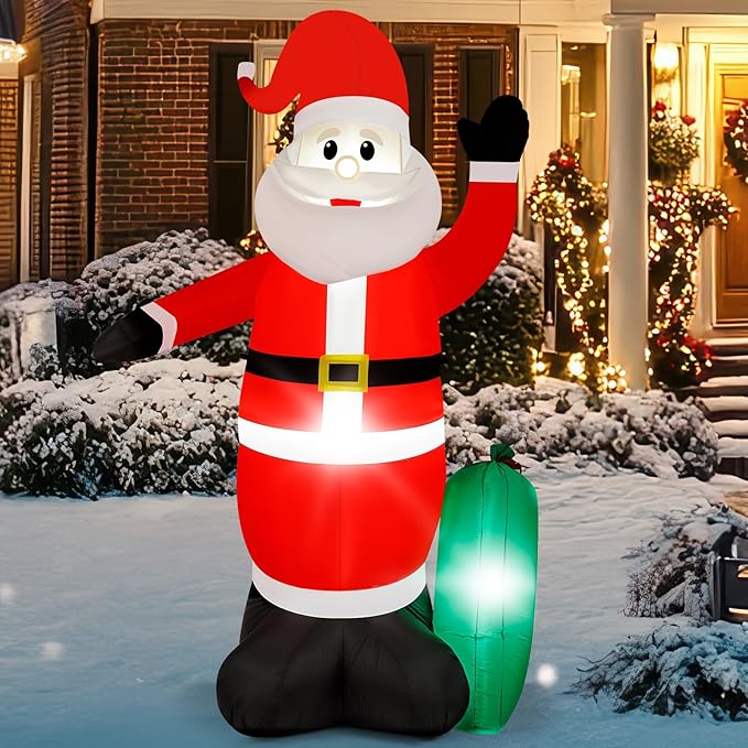 8FT Christmas Inflatable Santa Claus, IP65 Lighted Blow Up Santa Claus with LED Lights, Automatic Inflation Yard Decorations for Lawn Garden Holiday Decor