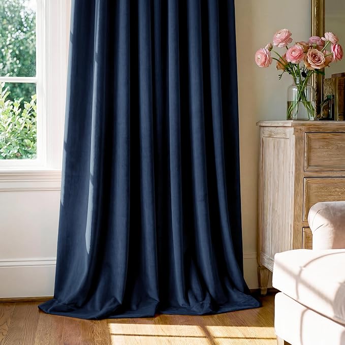 StangH Navy Blue Living Room Curtains 105 inches Long Back Tab Light Blocking Thermal Insulated Window Drapes for Bedroom Heavy Thick Privacy Panels, W52 x L105, 2 Panels