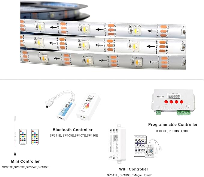 DC5V SK6812 (Similar WS2812B) RGBW RGB+Cold White LED Strip Light 30leds/Pixels/m Individually Addressable 4 Color in 1 LED Dream Color (16.4ft(5m) 150leds IP65) (No Adapter or Controller)