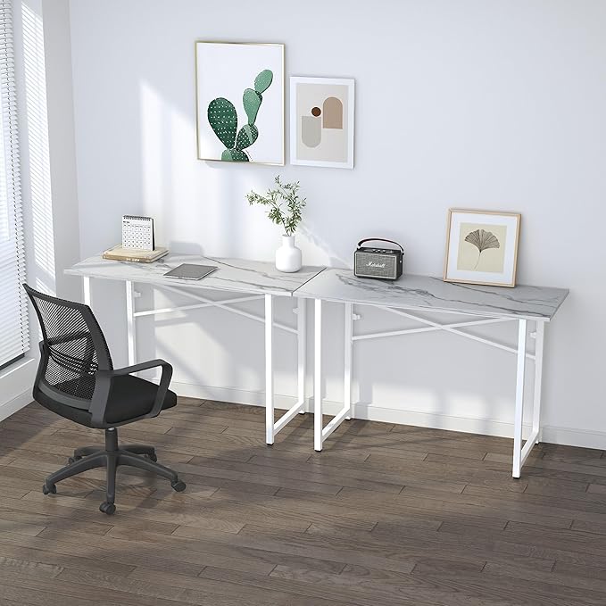 47 inch Folding Desk No Assembly Required, Writing Gaming Computer Camping Table, Home Office Desk, White Marble