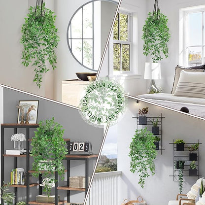 Fake Hanging Plant with Pot Small Artificial Potted Vine Plants 28.7-in Long Faux drooping Foliage Plants for Shelf Home Office Indoor Outdoor Garden Greenery Decor (Black Pot)