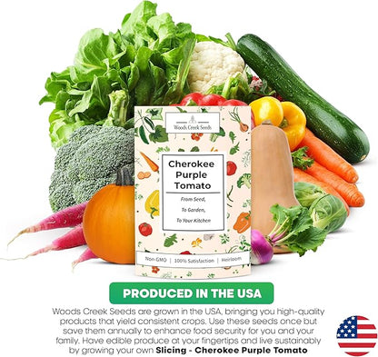 Woods Creek Seeds: Cherokee Purple Tomato Seeds for Planting - Heirloom Tomato Seeds for Planting Outdoors, Indoors, Patio or Home Plant Garden - Non-GMO Seed Pack of Indeterminate Slicing Tomatoes