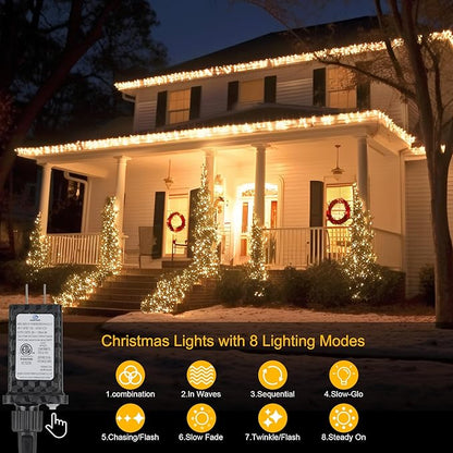 200FT 600LED Christmas Lights Plug in,Warm White Waterproof Fairy Lights with Timer/8 Modes, Christmas Tree Lights Lighting Outdoor Indoor Garden Party Wedding Christmas Tree Decoration