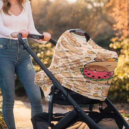 AFPANQZ Capybara Watermelon Baby Car Seat Covers for Girls All Weather Multifunctional Infant Car Seat Canopy Nursing Breastfeeding Scarf Shield Soft Breathable Stretchy 360 Coverage for Babies
