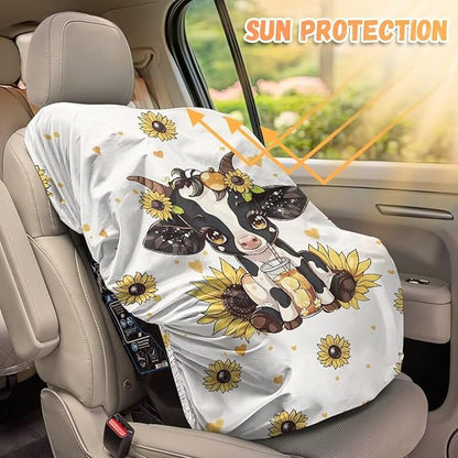XYZCANDO Cow Print Insulated Car Seat Cover for Baby Cute Baby Car Seat Shade Cover Dustproof Car Seat Sun Cover for Baby Easy to Install Car Seat Covers for Babies Girl Gift for Wife