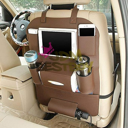JDMBESTBOY Brown Universal Car Back Seat Organizer with Larger Protection & Storage - Holder, Reinforced Corners to Prevent Sag, Eco Friendly Materials - Great Travel Accessory for Kids