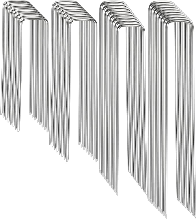 Landscape Staples, 100 Pack 4/6/8/10 Inch 11 Gauge Galvanized Garden Staples, Landscape Stakes for Gardening, Garden Yard Lawn Ground Stakes for Securing Weed Barrier Fabric, Irrigation Tubing, Fence