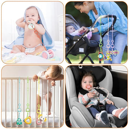Toy Straps for Baby, 6pcs Adjustable Toy Holder for Stroller Accessories, Silicone Baby Tether Pacifier Clip, No Throw Baby Travel Essential Leash for High Chair, Car Seat, Baby Toy Clips,Cribs