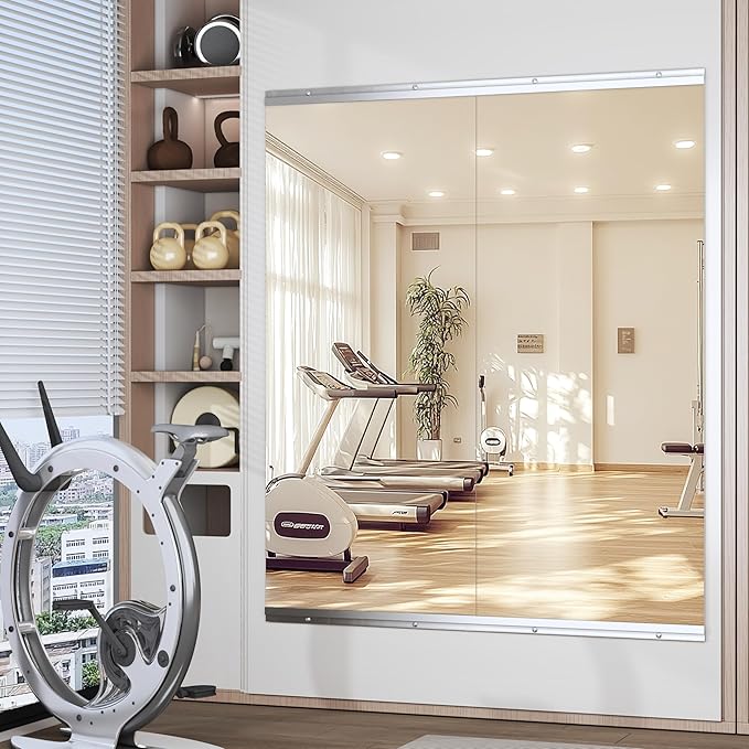 Hasipu Home Gym Mirror 55" L x 24" W - 2PCS Large Full Body Mirror for Yoga, Wall-Mounted Mirrors for Fitness, Garage, Dance Studio, 0.16in Tempered Glass Frameless