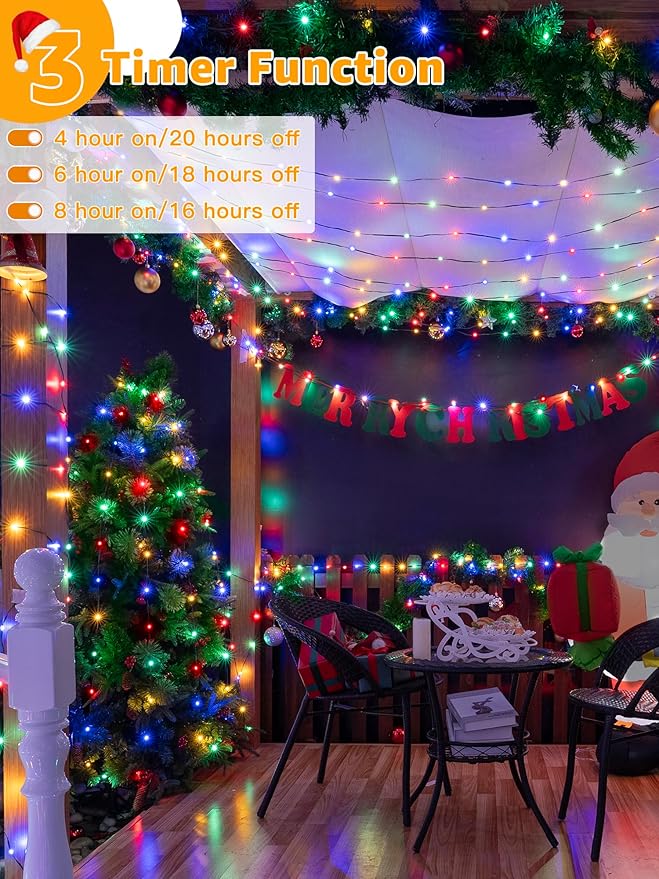 BrightChristmas 600 LED 196 FT Christmas Lights, Waterproof Outdoor String Lights with Remote and Timer, Christmas Tree Lights with 8 Modes Dimmable, Fairy Lights for Holiday Decor (Multicolor)