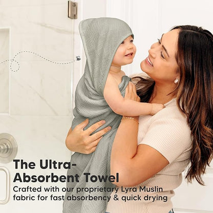 KeaBabies Muslin Hooded Baby Towels for Newborn Girls, Boys - 2-Pack, 30x30 Organic Cotton Baby Bath Towels Hooded, Soft Absorbent, Toddlers, Kids, Infant, Newborn Bath Essentials (Graphite, Petite)