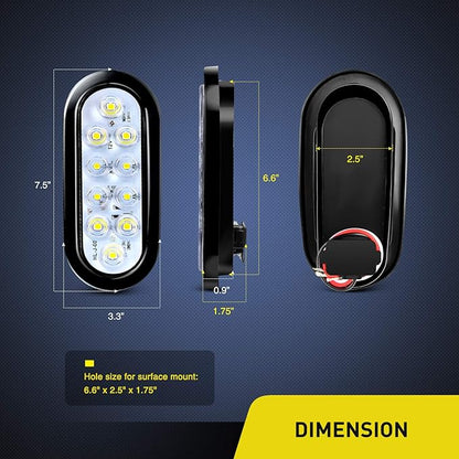 Nilight 6 Inch Oval White Trailer Tail Lights 2PCS 10 LED w/Flush Mount Grommets Plugs IP67 Waterproof Reverse/Back Up Lamp for Truck RV Camper Boat Jeep, White