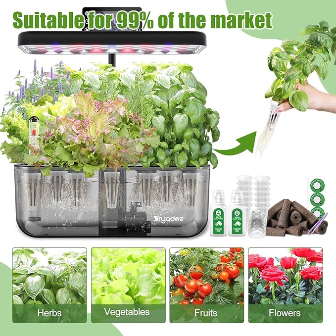 12-Pod Gourmet Herb Seed Kit Compatible with All Hydroponics, Hydroponic Growing Kit with Seeds & Grow Sponges – Indoor Garden Starter Set for Fresh Herbs & Vegetables (Basil)