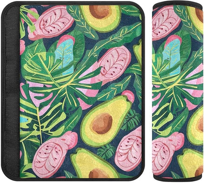 CHIFIGNO Green Avocado and Tropical Leaves Seat Belt Covers 2Pcs Car Seat Strap Pads Comfortable Car Seat Shoulder Protector Protect Your Neck and Shoulder