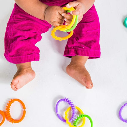 Bright Starts Lots of Links Rings Toys for Stroller or Carrier Seat, BPA-Free, Ages 0 Months Plus, Multicolor, 24 Count