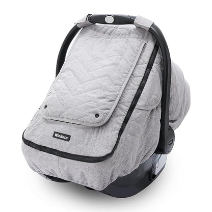 Baby Car Seat Cover - 3-Layer Thick Fabric, Waterproof, Breathable Mesh Window - Windproof & Snow Blocking, Keep Baby Warm in Winter - Universal Fit for Infant Car Seat and Carrier