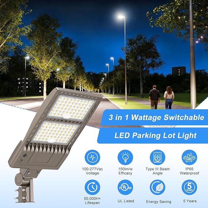 2 Pack 320W LED Parking Lot Light 48,000LM UL Listed 320W 256W 192W Adjustable LED Shoebox Pole Light with Slip Fitter 5000K Flood Lights Outdoor IP65 Waterproof Commercial Street Light 100-277VAC