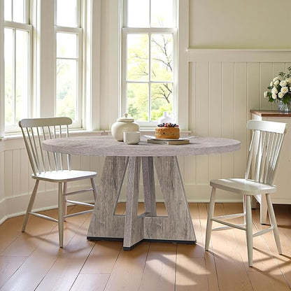 Round Dining Table for 4, 47 Inch Dinner Table Farmhouse Wooden Circle Kitchen Tables with Cross Base for Dining Room, Kitchen, Living Room, Gray