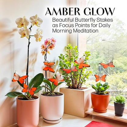 Handmade Orange Butterfly Garden Stakes Set of 7 - Decorative Outdoor & Indoor Plant Decor - Nature Lover Gift Idea by Air Aquarium Kushner