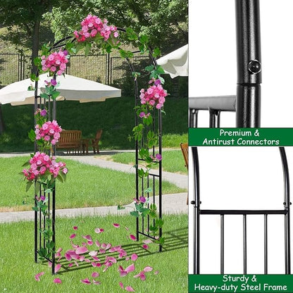 Metal Garden Arch Arbor Trellis – Heavy Duty Steel Garden Arbor for Climbing Plants, Wedding Ceremony, Party & Outdoor Decoration – Weather-Resistant Black Garden Archway for Lawn, Patio, and Pathway
