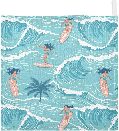 vvfelixl Summer Girl Surfing Baby Burp Cloths Baby Muslin Washcloths for Boys Girls Cotton Babys Face Towel for Newborn Infants Soft and Absorbent 11.8 X 11.8 in, 5 Pack