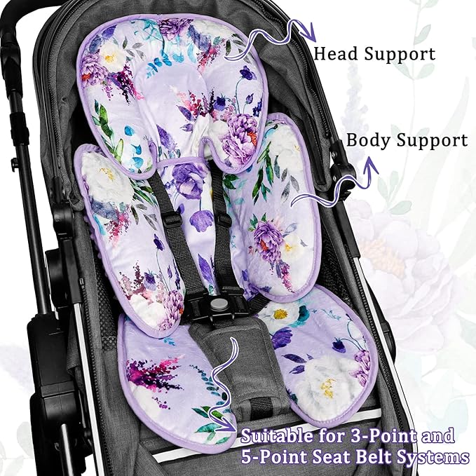 Infant Car Seat Insert & Car Seat Covers for Babies, Purple Baby Car Seat Head Support, Warm Infant Car Seat Cover, Windproof, Floral