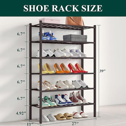 Smiry Shoe Rack, 6 Tier Bamboo Shoe Organizer, Stackable Free Standing Wooden Shoe Storage Shelf for Closet, Entryway, Front Door Entrance, Brown