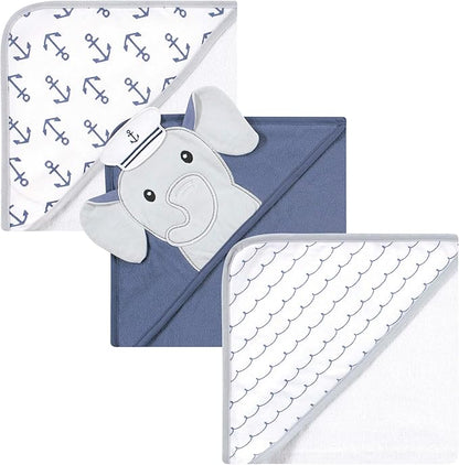 Hudson Baby Unisex Baby Cotton Rich Hooded Towels, Sailor Elephant, One Size