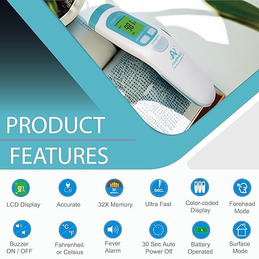 Amplim Deluxe No Touch Forehead Thermometer for Babies and Adults | Bundle Pack