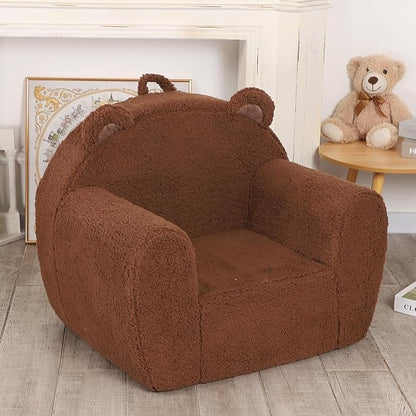 Comfy Toddler Chair, Cuddly Sherpa Teddy Bear Kids Sofa, High Back Kids Reading Chair for Boys and Girls, Brown