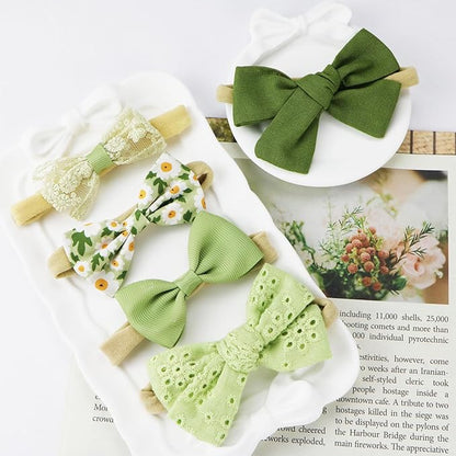 Baby Bow Headband Nylon Hairbands Stretchy Baby Hairbands Hair Accessories for Newborn Infant Toddlers Kids (5, Green)