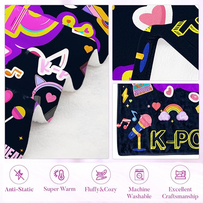 Kpop Blanket Gifts for Teens Soft Korean Blanket with Trendy for Women, Kpop Gifts for Women and K-Pop Lovers, Cozy Flannel Throw for Bedroom Room Decor, Gifts for Chritsmas Thanksgiving 50x60in