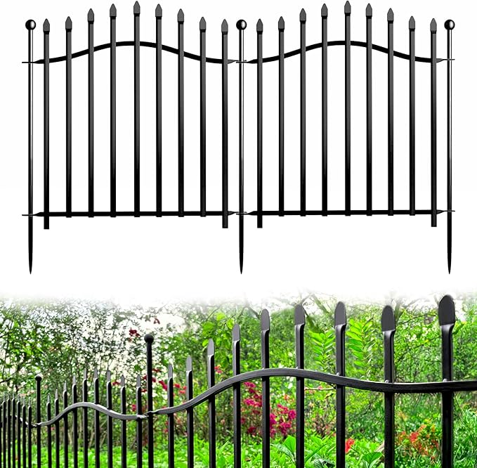 10 Panels No Dig Garden Fence - 24in H x 22.5ft L, Reinforced Square Tube Rustproof Metal Animal Barrier for Dogs & Rabbits, Outdoor Decorative Border Fencing for Yards & Gardens