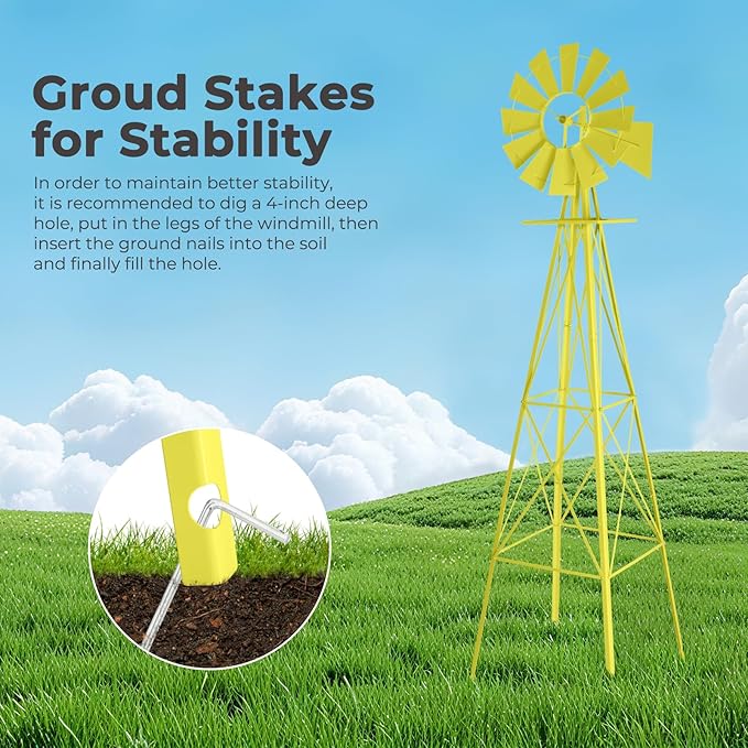 Outvita 8FT Ornamental Windmill for Yard, Heavy Duty Durable Metal Weather Vane Garden Decoration Weather Resistant for Garden, Farm, Seaside