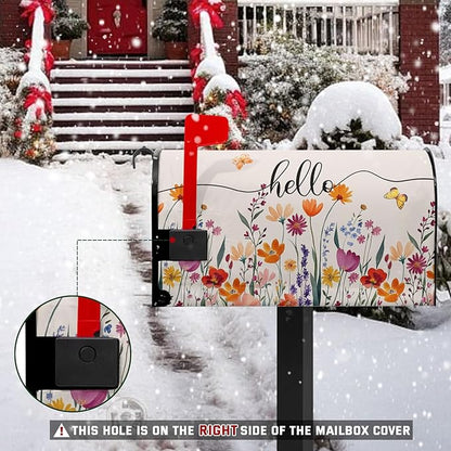 Hello Floral Mailbox Cover Summer Orange Flower Mailbox Covers Magnetic 25.5x21 inch Fall Watercolor Flowers Post Letter Box Cover Home Decor Outdoor Yard Decoration for Garden