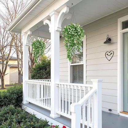 RECUTMS 2Pcs Fake Hanging Plants Artificial Hanging Flowers for Outdoor Decoration Faux White Flowers Artificial UV Resistant Plastic Greenery Vines Ivy for Outdoor Indoor Garden Party Decor（White）