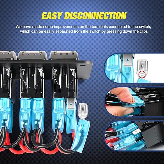 Nilight - 90117G 4 Gang Rocker Switch Panel Waterproof Pre-Wired Aluminum Switch Panel with Dual USB Cigarette Lighter Socket Voltmeter12V-24V DC ON Off Switch Panel for Cars Rvs Trucks, Blue