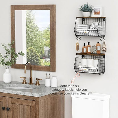 Hanging Wall Fruit Basket for Kitchen Counter 2 Pack, Stackable Wire Baskets