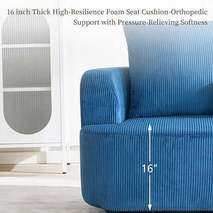 Furnimart 360° Swivel Barrel Accent Chair Set of 2, Round Upholstered Comfy Lounge Chair, Corduroy High-Resilienc Foam Single Sofa, No Assembly Wide Seat for Living Room, Bedroom, Apartment (Blue)