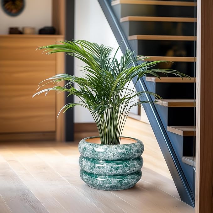 SQOWL Ceramic Planter for Indoor Plants - 10 Inch Plant Pot Indoor with Drainage Hole Large Pot for Plants Outdoor Flower Pot for Patio Decorations Outdoor Green