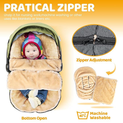 Orzbow Faux Sheepskin Winter Car Seat Cover for Babies, Water Repellent Bunting Bag for Car Seats & Strollers, Warm and Cozy Carseat Footmuff to Protect Baby from Cold Wind, Machine Washable, Gray