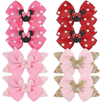 Ayesha 8pcs Mouse Ears Bow Clips for Toddler Girls Mouse Hair Bows Hair Clips Polka Dot Bows for Birthday Parties Themed Parks