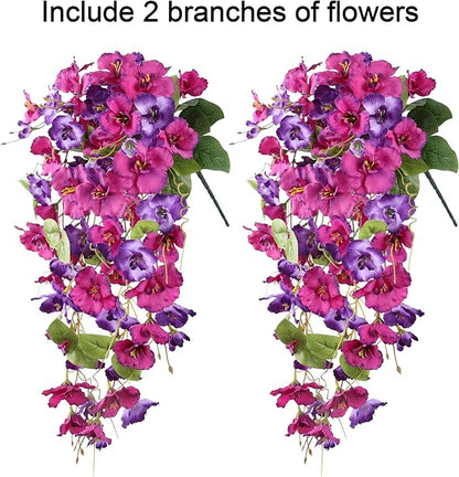 Artificial Hibiscus Fake Hanging Flowers Plants for Outdoors Spring Decoration, 2pcs Faux Silk Outside Hibiscus Long Trailing Vines Realistic UV Resistant for Front Door Planter Porch Patio Wedding
