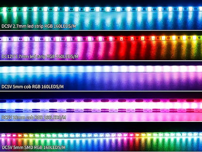 160LEDs/m 6.5FT WS2812B WS2812 LED Strip,SMD 2020 DC5V 5mm Width Individually Addressable Dream Color Flexible Smart Light Tape for Bedroom,Kitchen,Stage,TV Backlight(No Adapter or Controller)