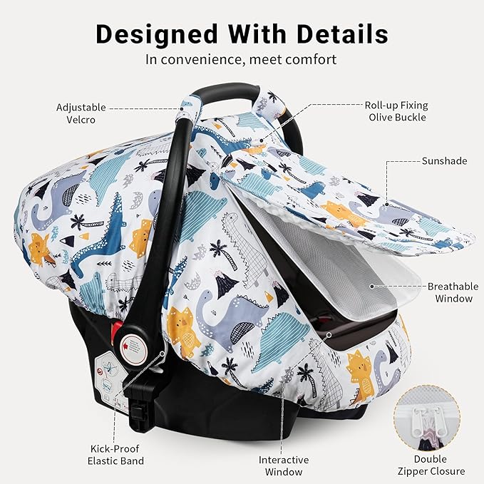 Elstey Car Seat Cover Baby, Minky Dot Carseat Covers Baby Girls, Lightweight Infant Car Seat Cover Canopy with 2 Layers Breathable Mesh Windows, Stroller Carrier for Babies Newborn Essentials