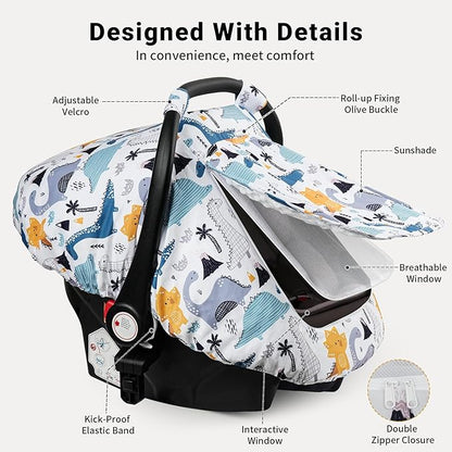 Elstey Car Seat Cover Baby, Minky Dot Carseat Covers Baby Girls, Lightweight Infant Car Seat Cover Canopy with 2 Layers Breathable Mesh Windows, Stroller Carrier for Babies Newborn Essentials