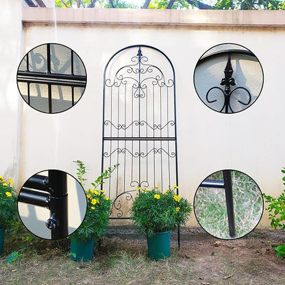 Garden Trellis for Climbing Plants 70.8" H x 25.6" W Metal Wrought Iron Outdoor Wall Panel for Vines Flowers Elegant Accent Decorative Garden Structure