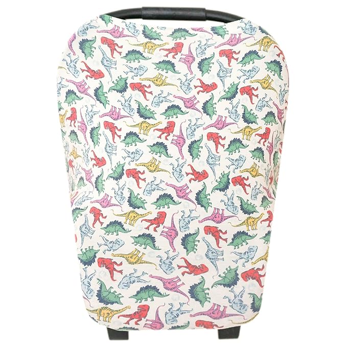 Copper Pearl Baby Car Seat Cover Canopy and Nursing Cover Multi-Use Stretchy 5 in 1 Gift 'Dinosaurs of Jurassic Park' - One Size